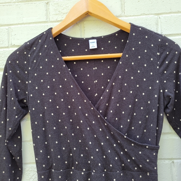 Old Navy Polka Dot Faux Wrap Midi Dress Gray White‎ Size Small - Picture 2 of 10